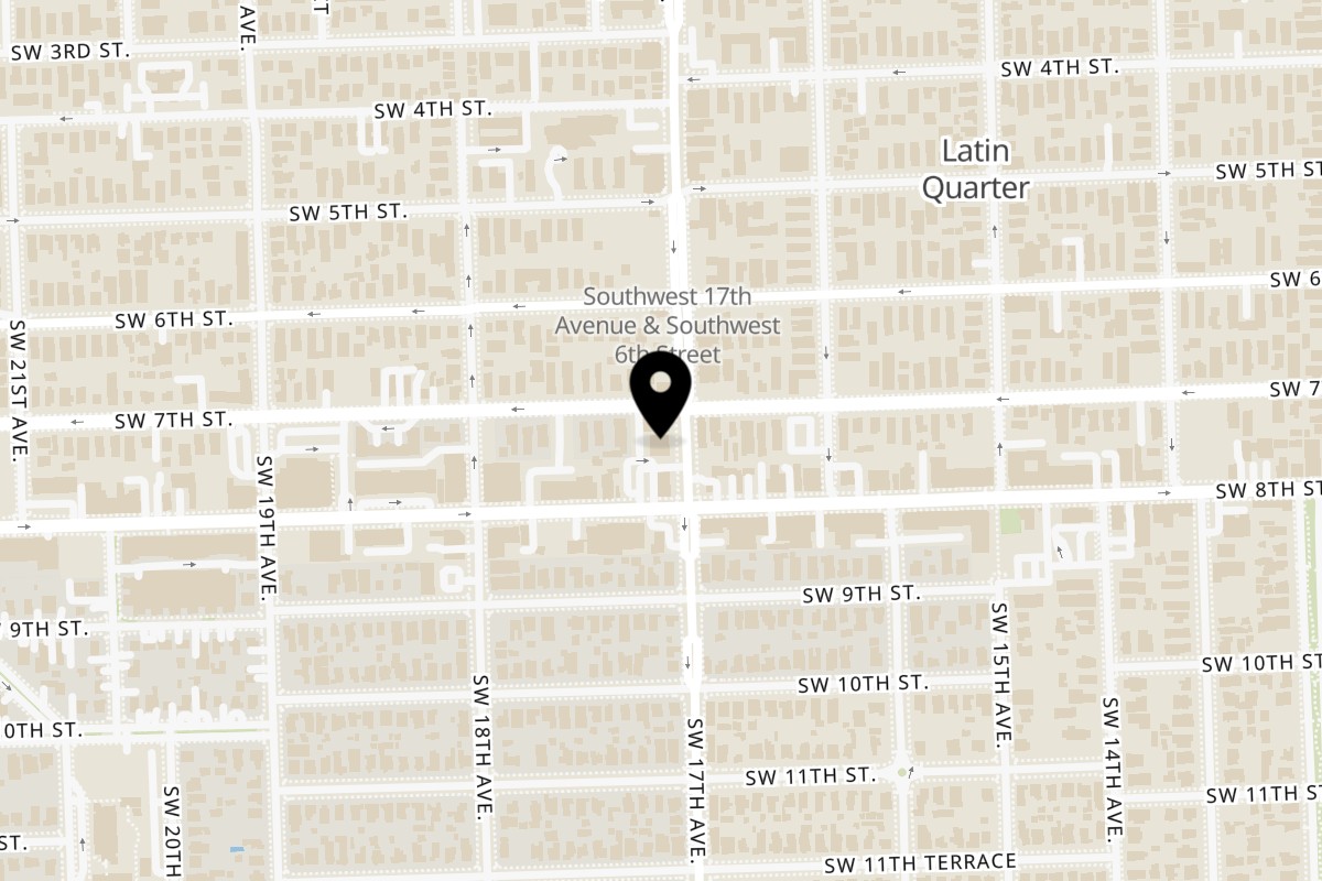 Map showing the location of Milano Gelato Cafe & Smoothie on 708 SW 17th Ave in Miami